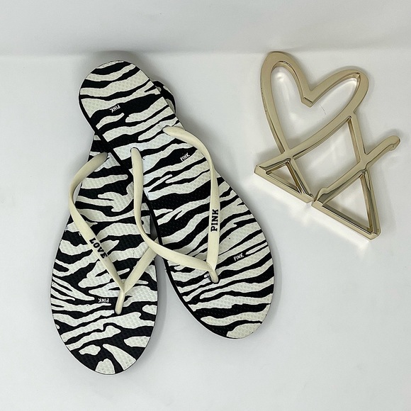 🔥VS PINK Zebra Flip Flop Sandals Size L - Picture 2 of 12